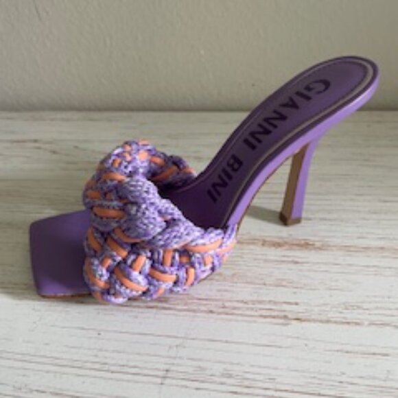 Gianni Bini Women's Bibby Sandals Lilac Woven Leather Corded Square Toe Slip On - Picture 2 of 6